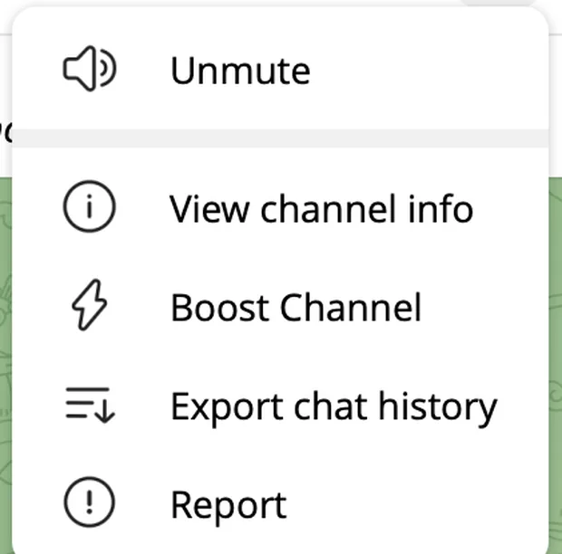 Меню канала в Telegram Desktop с пунктом Export chat history